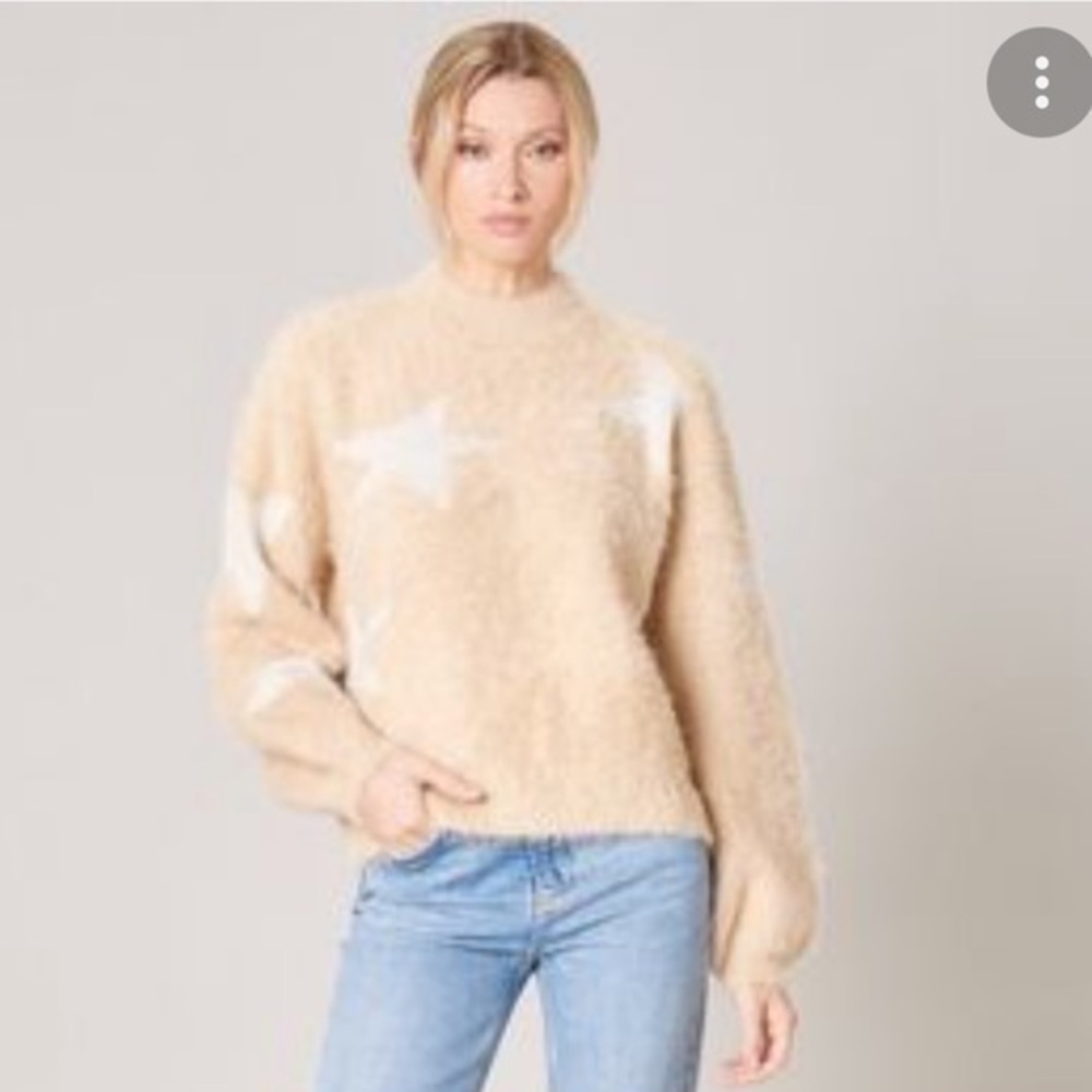 Sugarlips Heavy Fuzzy Crew Neck Sweater With Stars